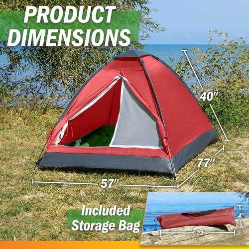 2 Person Camping Tent with Rain Fly and Carrying Bag - Lightweight Outdoor Pop Up Tents for Camping Essentials, Music Festivals, Backpacking, Hiking, or Beach Shelter by Wakeman Outdoors