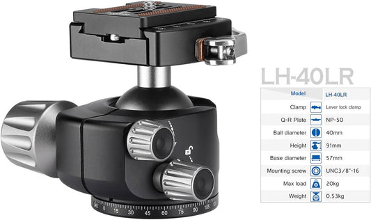 Leofoto Professional Camera Tripod, 63.7" Compact Carbon Fiber Tripod for DSLR Video Camcorder, 5 Leg Sections, 360° Ball Head, Max Load 20KG/44Lb (LS-365CX+LH-40LR)