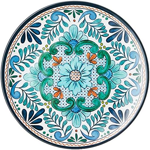 Talavera Melamine 12-Piece Dinnerware Set – Multicolored Plates and Bowls for 4, Spanish Tile-Inspired, Durable, Lightweight, Shatterproof, Dishwasher Safe, Indoor Outdoor Tableware