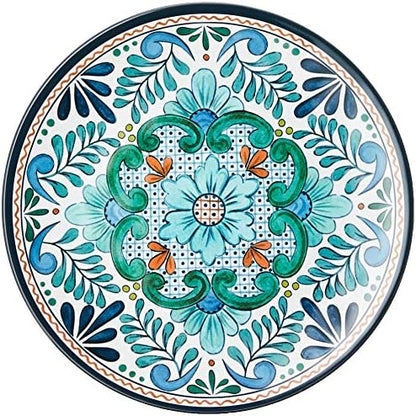 Talavera Melamine 12-Piece Dinnerware Set – Multicolored Plates and Bowls for 4, Spanish Tile-Inspired, Durable, Lightweight, Shatterproof, Dishwasher Safe, Indoor Outdoor Tableware
