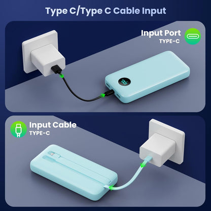 Portable Charger 40,800mAh Power Bank, 25W PD QC 4.0 Fast Charging Portable Phone Charger with Built-in Cables,LCD Display USB C Battery Pack Compatible with iPhone 16/15/14,Android Samsung (Green)