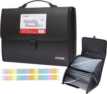 25 Pockets Letter Size/A4 Accordion File Organizer with Handle, TRANBO Expanding File Folder, Expandable Document Paper Organizer for Travel School Office - 1 Pack