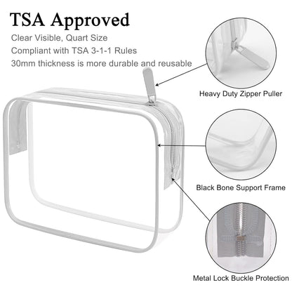 Lermende 2pcs Clear Toiletry Bag TSA Approved Travel Bag,Carry On for Travel,Airport Airline Accessories Compliant Bag,Quart Sized Makeup Cosmetic bag Women Men (Transparent Gray, 2 Pack)