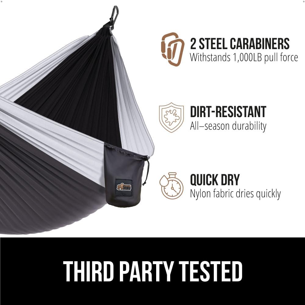 GORILLA GRIP Durable Portable Camping Hammock, Holds 400lbs with Heavy Duty Tree Straps, Comfortable Travel Swing, Camp Hammocks, Easy to Use and Install, Outdoor Essentials, Green, 9x4.5 FT