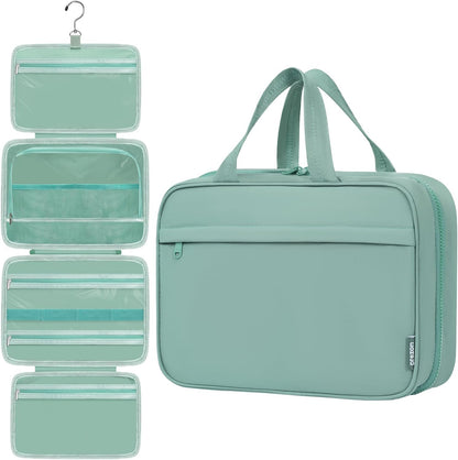 Toiletry Bag For women,Portable Hanging Organizer,4 Leakproof Compartment for full-sized Conditioner, Brushes Set, Makeup Accessories,Visible and easy to access.L-mint