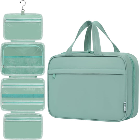Toiletry Bag For women,Portable Hanging Organizer,4 Leakproof Compartment for full-sized Conditioner, Brushes Set, Makeup Accessories,Visible and easy to access.L-mint