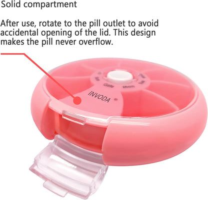 INVODA Weekly Pill Organizer 7 Compartment Rotating Pill Box for Daily Medication & Vitamins - Portable Travel Pill Case Fish Oil Supplements Vitamins Organizer (Pink)