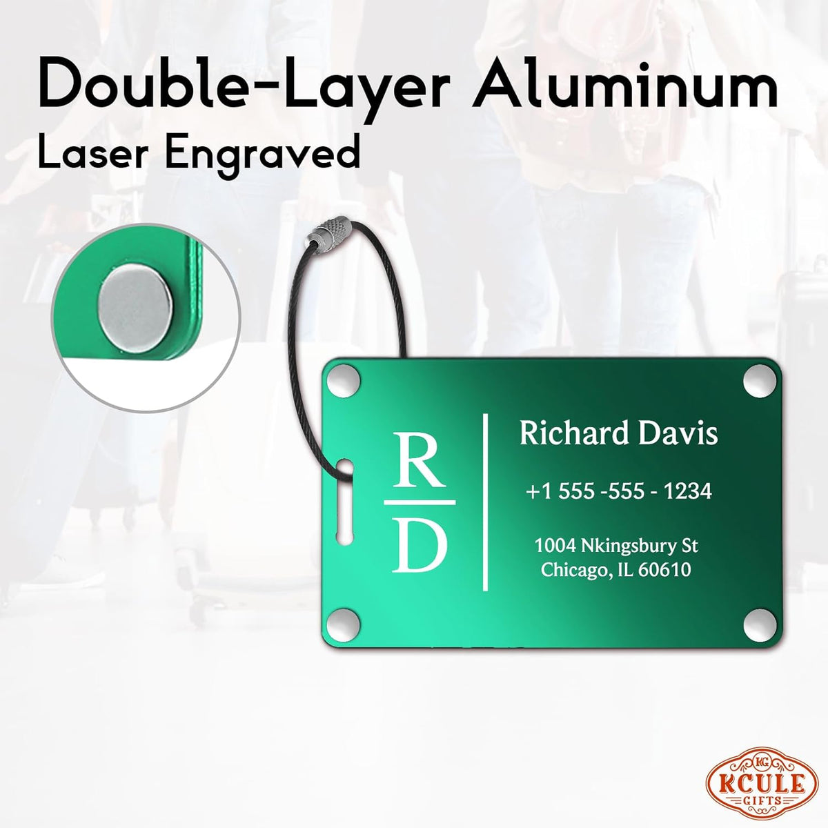 Luggage Tags for Suitcases 4 Pack: Personalized Luggage Tags for Backpacks & Bags Tags with Coustomizable Texts (Green)