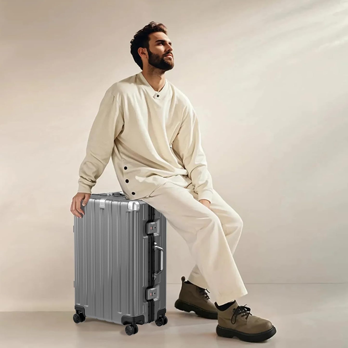 Krute Luggage 24 Inch Aluminum Frame Zipperless Suitcase with Spinner Wheels Checked Luggage PC+ABS Lightweight Hardshell