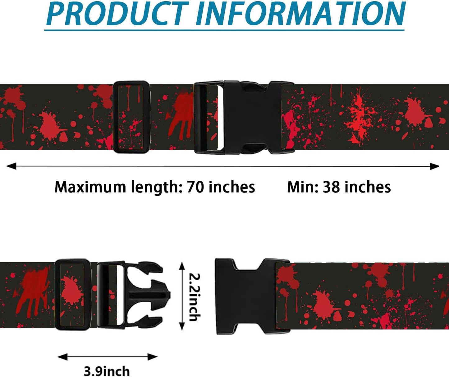 Horror Luggage Straps for Suitcases TSA Approved, Luggage Identifiers for Suitcase, Adjustable Suitcase Strap for Baggage Security with Cute Patten, Travel Necessary Accessories (2 Pack)