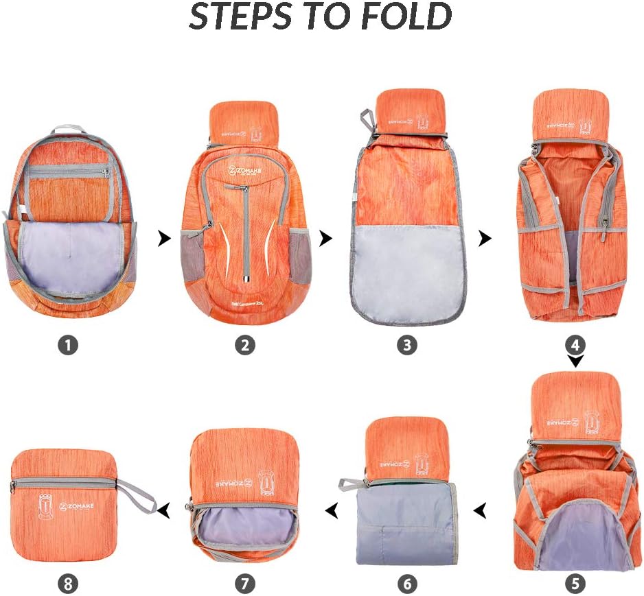 ZOMAKE 25L Ultra Lightweight Packable Backpack, Foldable Hiking Backpacks Water Resistant Small Folding Daypack for Travel(Orange)