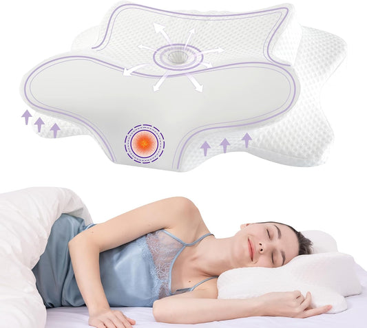 Cervical Neck Pillow for Sleeping, Cervical Pillow for Neck Pain Relief, Hollow Design, Memory Foam Cervical Neck Pillow, Cooling Pillow for Neck Support,Adjustable,Cozy Sleeping,Odorles (White)