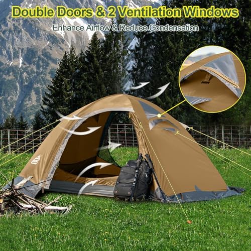 camppal 2 Person Backpacking Tent Waterproof 4 Season Tent with Snow Skirt