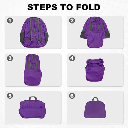 HOLYLUCK 20L lightweight packable Hiking Daypack Foldable Backpack for Men Women Small Travel Outdoor Foldable Shoulder Bag-purple