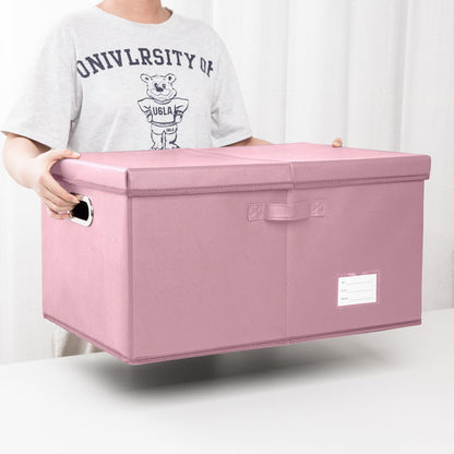 PRANDOM Collapsible Storage Box with Lid [1-Pack] Leather Fabric Foldable Storage Bin Organizer Container Basket Cube with Cover for Home Bedroom Closet Office Nursery Pink (22.8X15.7X11.8)