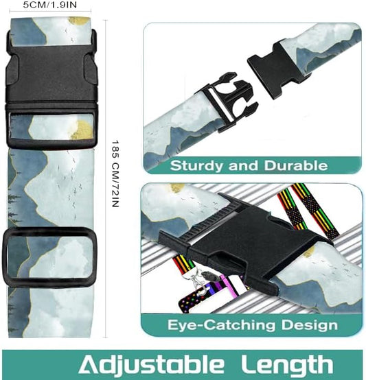 Luggage Straps for Suitcases Travel Belt Accessories, Cute Suitcase Strap, Adjustable Luggage Belt Strap, Heavy Duty with Quick-Release Buckle Luggage Strap Cute Drawing Mountain