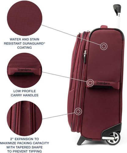 Travelpro Maxlite 5 Softside Expandable Upright 2 Wheel Carry on Luggage, Lightweight Suitcase, Men and Women, Burgundy, Carry On 22-Inch