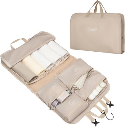 Hanging Packing Cubes,Garment Bags for Travel and Storage, Travel Apparel Bags for Men Women with 5 Solid Color Pockets, Storage Bags for Clothes, Socks,Underwear for Carry on Suitcase (Khaki)