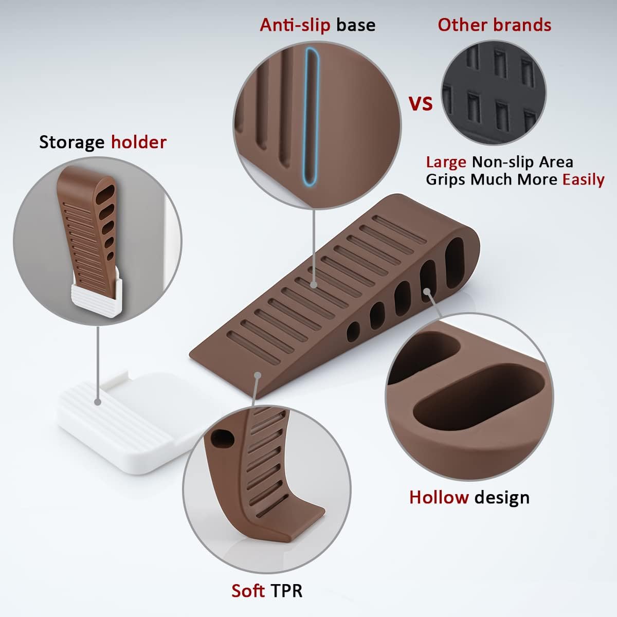 JQK Rubber Door Stopper Wedge, Bronze 3 Pack Soft TPR Premium Door Stops for Bottom of Heavy Duty Door on Tile, Concrete, Carpet, Wooden Floor, DSB61-ORB-P3