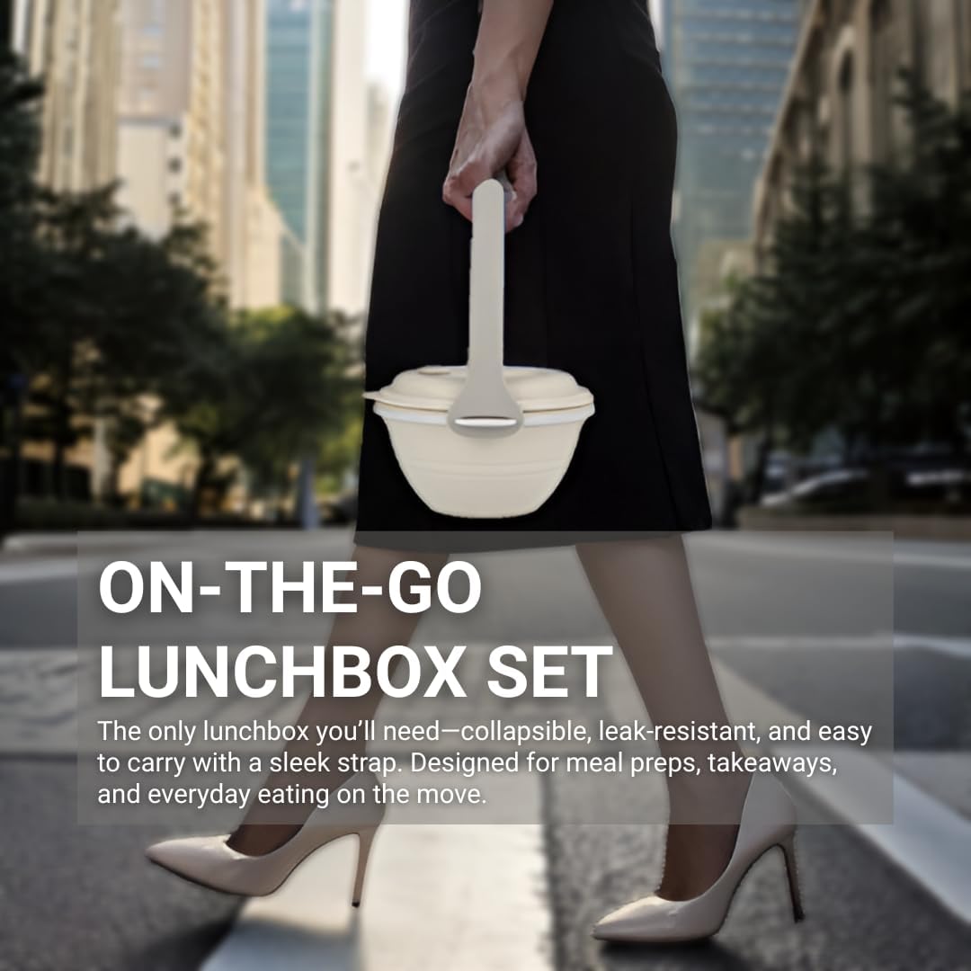 kūpaa Bowl & Carrier Duet – Microwave Safe Silicone Lunch Box For Adults– Collapsible, Leakproof, Food-Grade, Reusable To-Go Container (Shell)