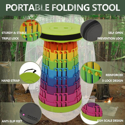 JAEMEYEM Collapsible Stool Chair, Upgraded Folding Stool for Adults Lightweight, Sturdy, Adjustable, Portable, Foldable Seat Sturdy Stools for Outdoor Camping Fishing Hiking Gardening BBQ