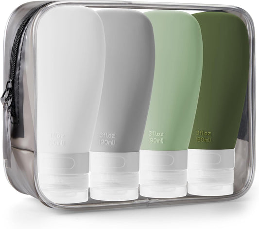 INSFIT Portable Travel Bottles, TSA Approved Leak Proof Containers for Toiletries, BPA Free Refillable Accessories for Shampoo, Body Wash, Liquids (4 Pack)