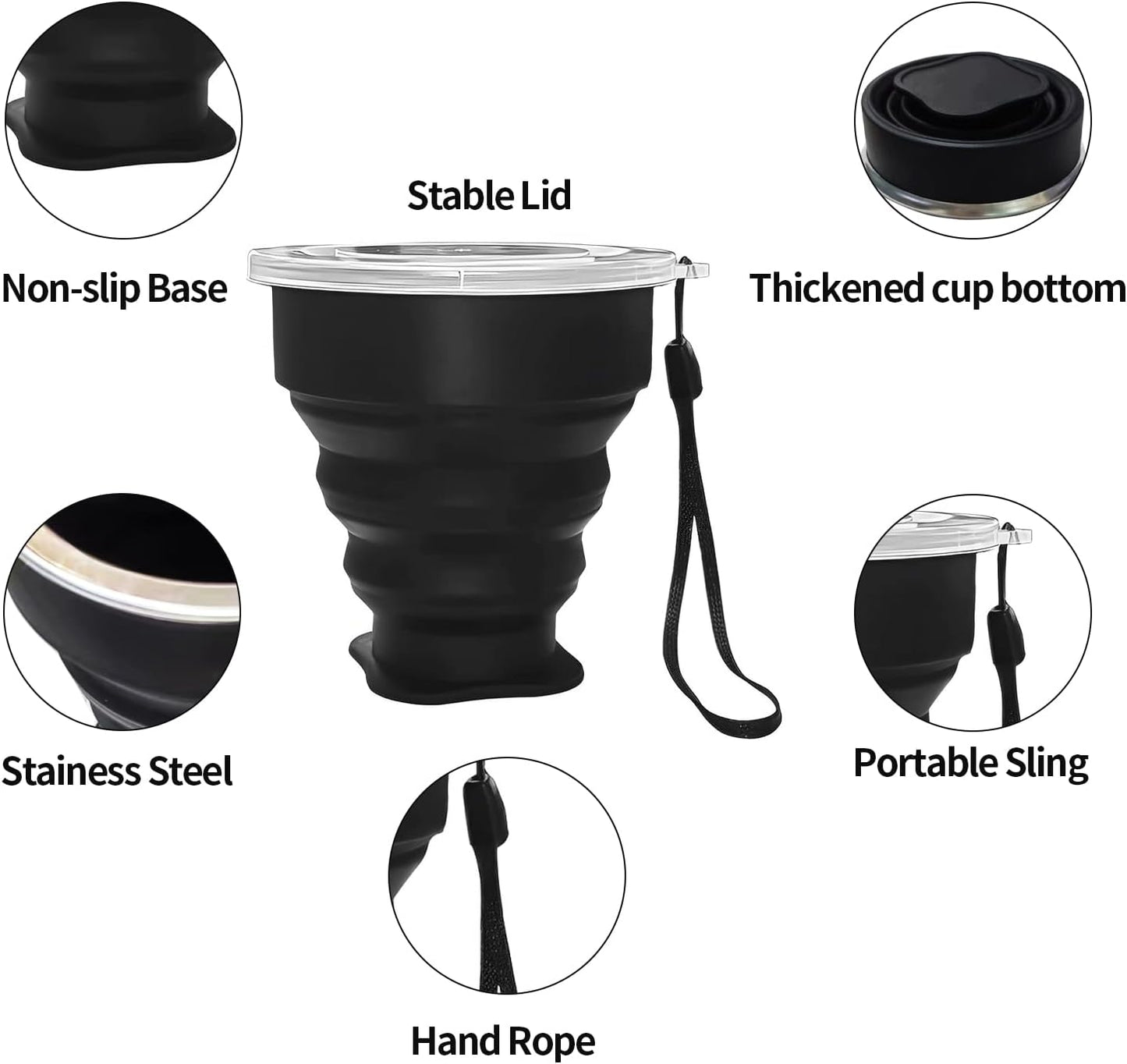 Collapsible Cup - Silicone Foldable Cup-Expandable Folding Drinking Cup -Reusable Portable Mugs Cup For Travel, Camping, Hiking, Survival, Car, Picnic, Beach, Holiday Vacation, Outdoor Sports