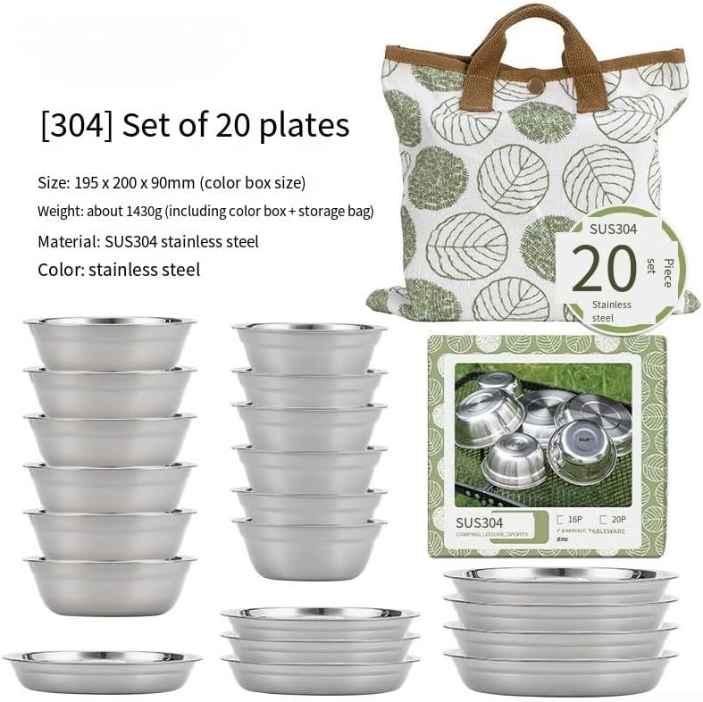 Stainless Steel Camping Plate Set 20Pc Lightweight