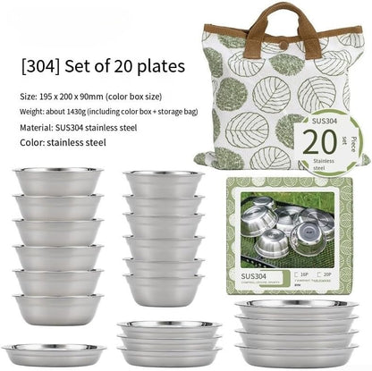 Stainless Steel Camping Plate Set 20Pc Lightweight