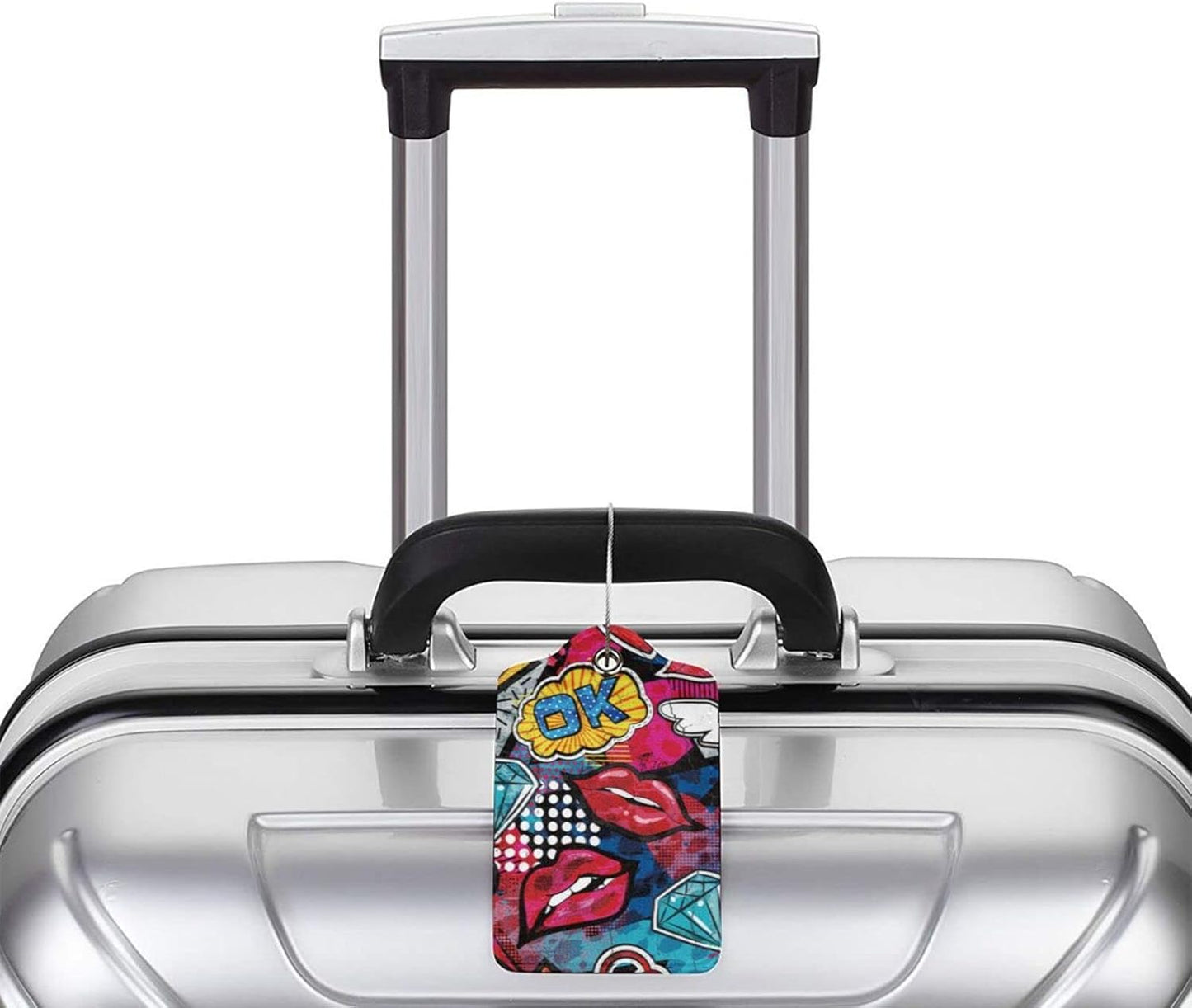 2 Pack Funny Luggage Tags with Red Lips Pattern for Suitcases, Colorful PU Leather Luggage Tag Accessories Privacy Cover ID Label with Stainless Steel Loop for Travel Bag for Women Girls Teens