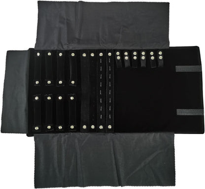 Velvet Travel Jewelry Case Roll Bag Organizer for Necklace Bracelet Earrings Ring (Black) (Black(4+2+2+6))
