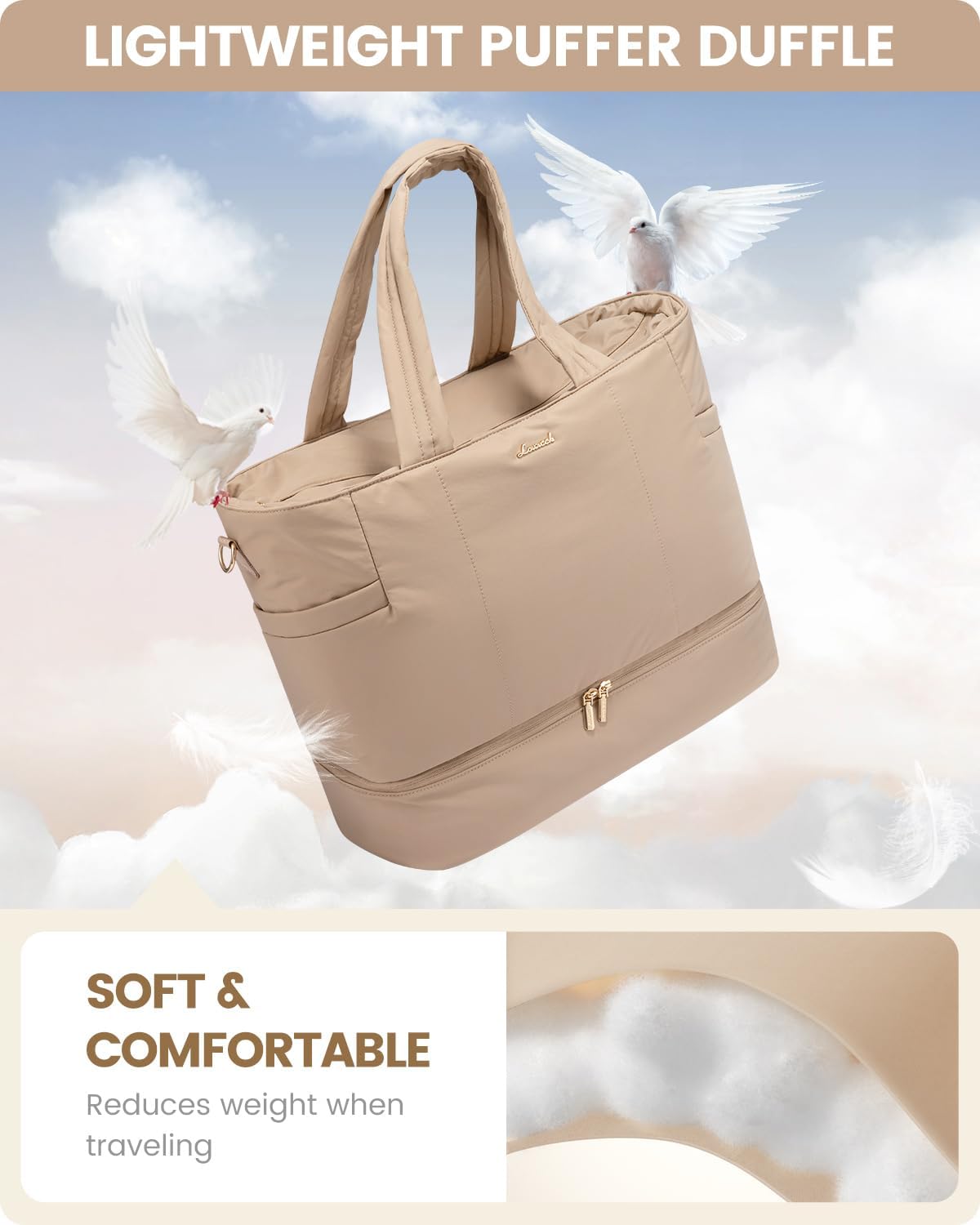 LOVEVOOK Travel Duffle Bag, Puffer Weekender Bags for Women with Shoe Compartment, Carry On Overnight Hospital Bag, Gym Tote