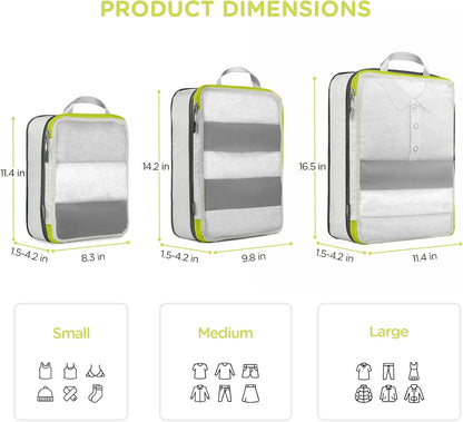 Cipway Mesh Compression Packing Cubes, Ultralight See Through Luggage Organizer Bags, Travel Essentials for Carry on Suitcase（3 Pcs,White）