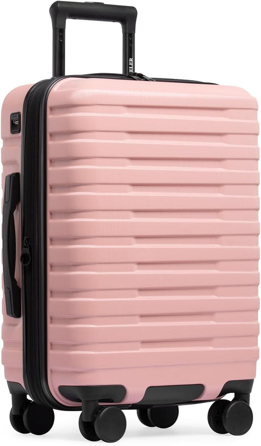 U.S. Traveler Boren Polycarbonate Hardside Rugged Travel Suitcase Luggage with 8 Spinner Wheels, Aluminum Handle, Pink, Carry-on 22-Inch, USB Port