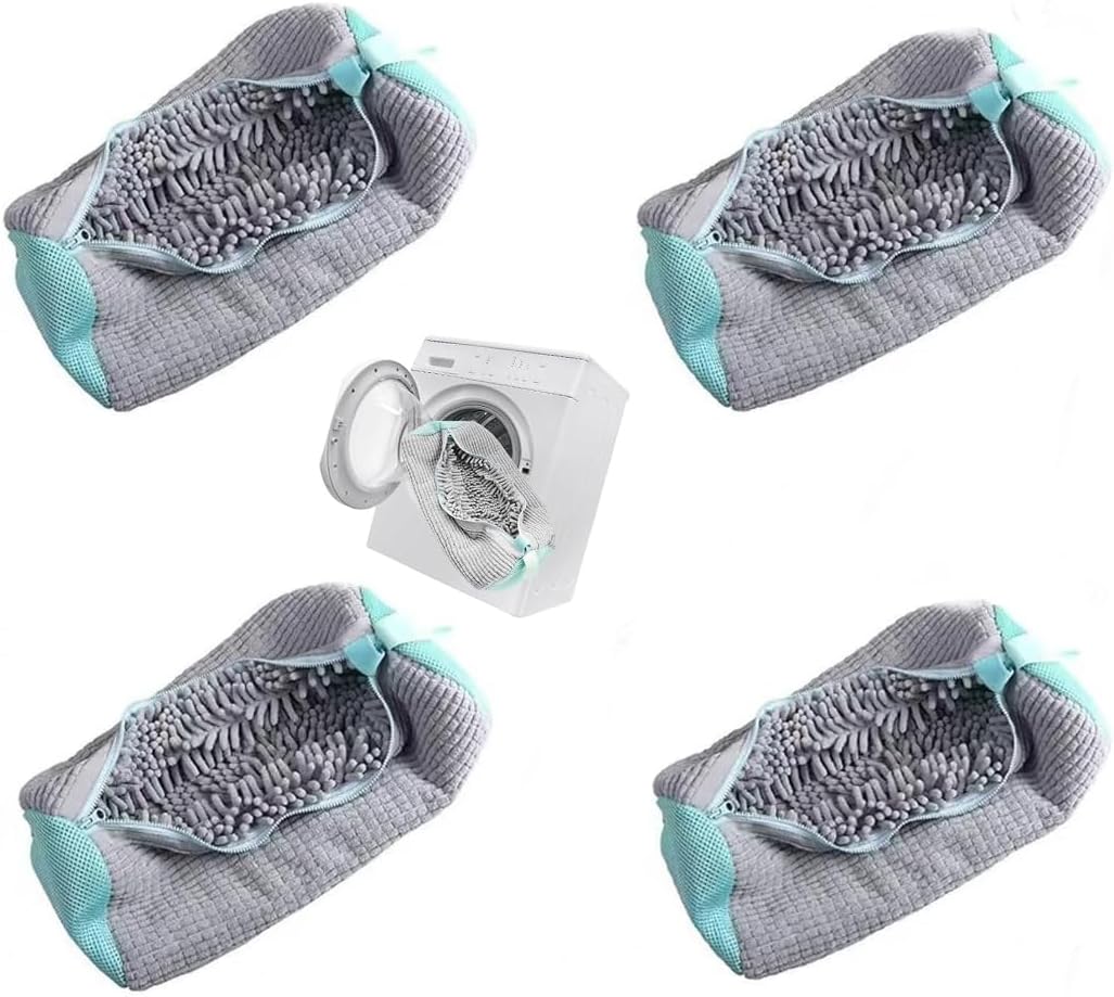 Shoe Laundry Bags for Washing Machine, 4 Pcs Shoe Washing Bag, Laundry Shoe Bag for Washer and Dryer, Reusable Shoe Washing Bags Shoe Washing Machine Bag (Grey-4Pcs)