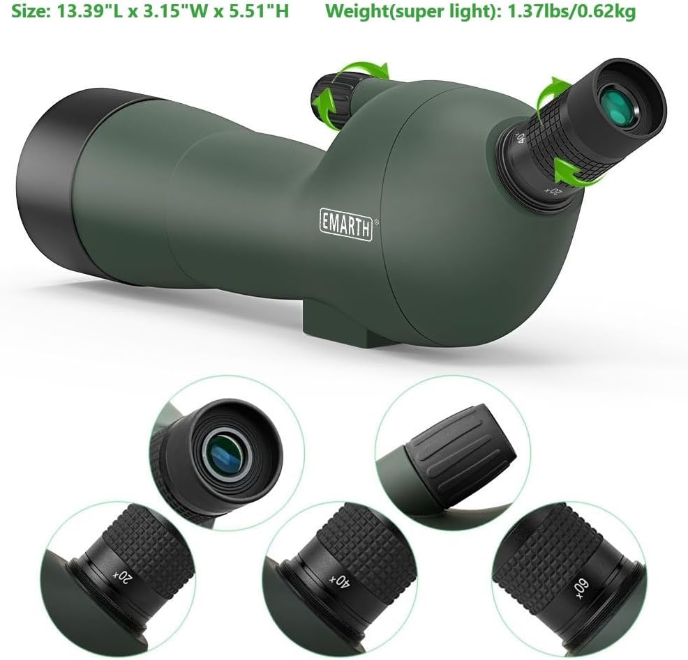 Emarth 20-60x60 Angled Spotting Scope for Target Shooting, Spotting Scope w/Tripod 14" Tabletop/Phone Adapter/Carry Bag, 1.37lb Spotter Scope, Ligth Waterproof Spotting Scopes for Hunting, Birding
