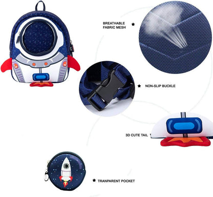 JiePai Toddler Rocket Backpack Leash Anti-lost Waterproof 3D Cartoon Kids Backpack