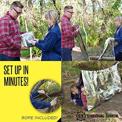 SharpSurvival Shack Emergency Survival Shelter Tent - 2 Person Mylar Tube Tent - Lightweight 8' x 5' All Weather Waterproof Shelter Conserves Heat - Reflective Tents for Camping/Hiking and More