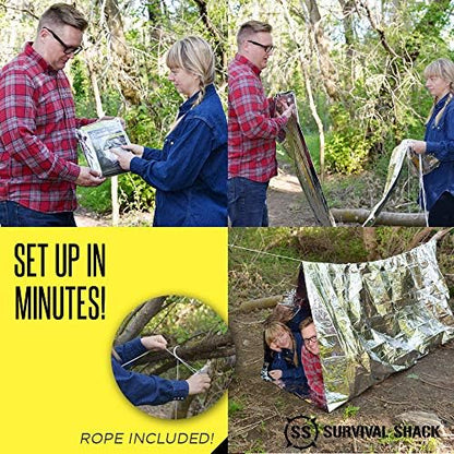 SharpSurvival Shack Emergency Survival Shelter Tent - 2 Person Mylar Tube Tent - Lightweight 8' x 5' All Weather Waterproof Shelter Conserves Heat - Reflective Tents for Camping/Hiking and More