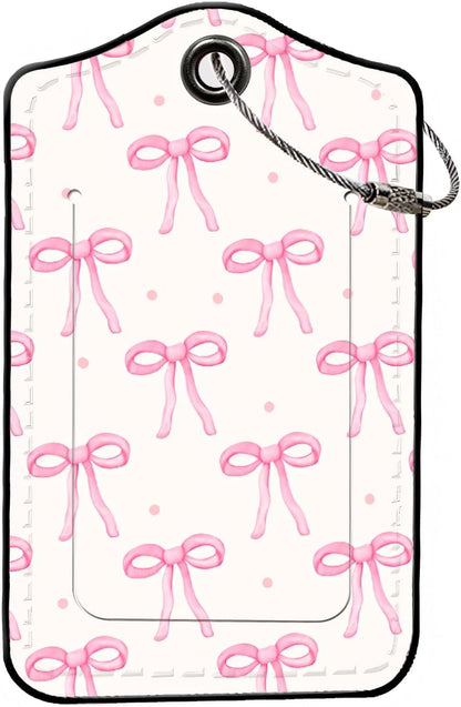 Luggage Tags for Suitcases, 2-Pack PU Leather for Cruise & Travel, Baggage ID Tags with Privacy Cover & Address Card, Durable Metal Ring, Kids Adults Travel Accessories, Blush Bows