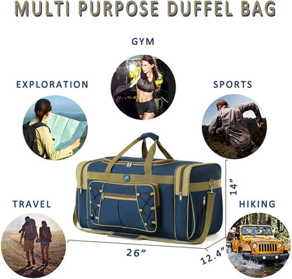 Travel Duffle Bags for Men 26" Weekender Over Night Carry On Bag Lightweight Extra Large Oxford Duffel Gym Sturdy Luggage Water-proof foldable Holdall (Blue)