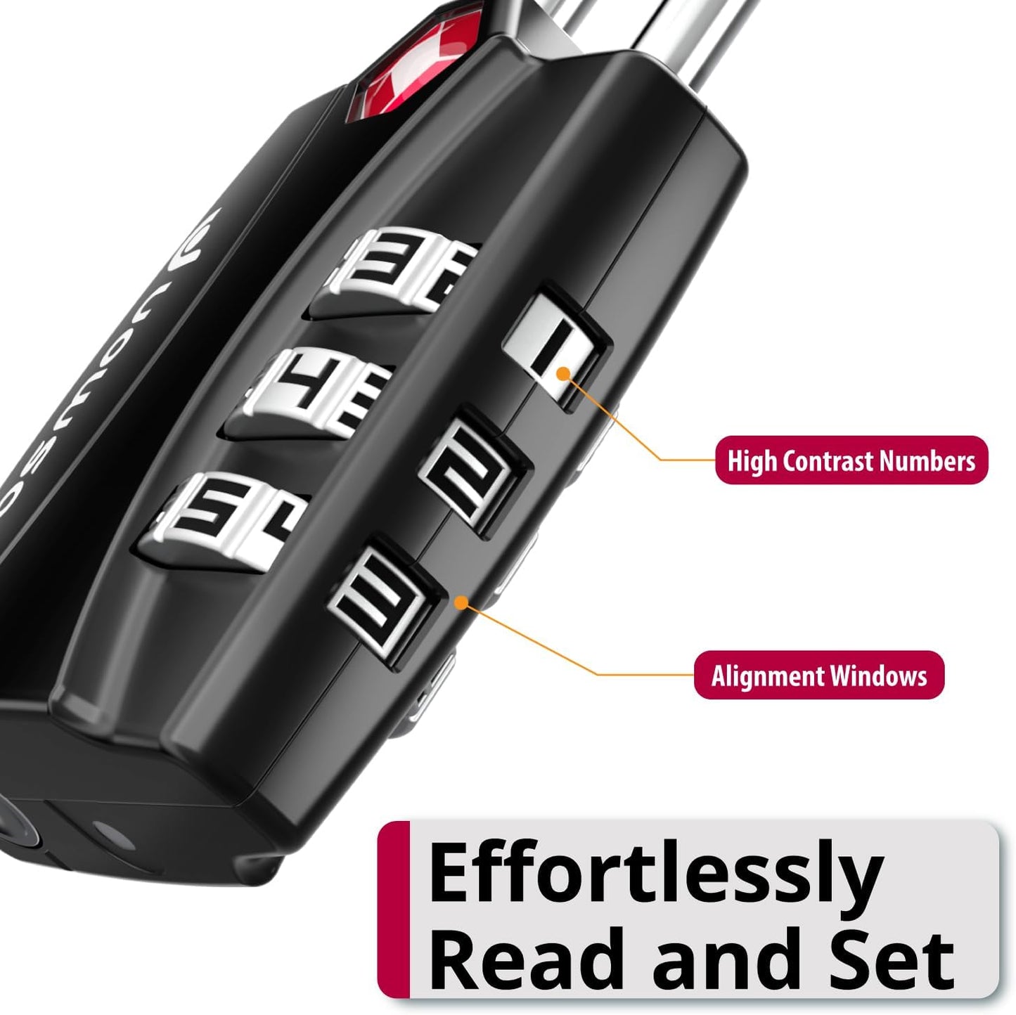 Fosmon Luggage Locks TSA Approved 6 Pack, Suitcase Locks with Open Alert Indicator, 3 Digit Combination Padlock with Alloy Body for Travel, Backpack Zipper Anti Theft, Locker, Gym, Gun Case- Black