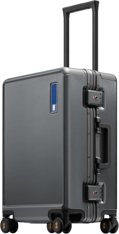 LEVEL8 Zipperless Carry On Luggage Airline Approved with Aluminum Frame, Hard Shell Suitcase with Spinner Wheels, Metal Checked Luggage with Double Tsa Locks, 20 Inch, Grey