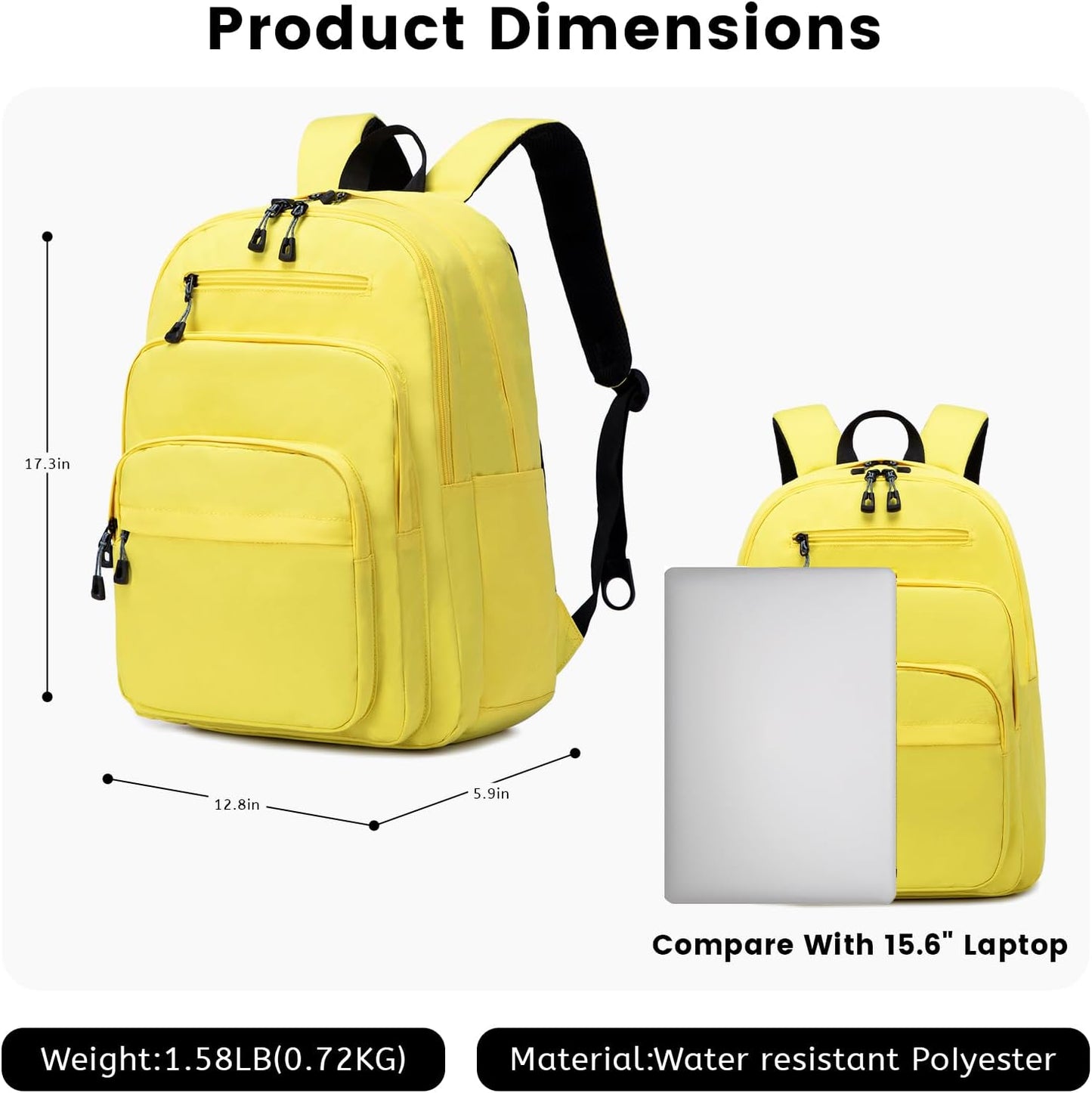 Lanola Basic Multi-Pocket Multipurpose Backpack Classical Water Resistant Student Bookbag For School Business Travel or Casual Daypack Backpacks For Men Or Women - Yellow