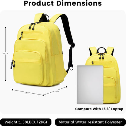 Lanola Basic Multi-Pocket Multipurpose Backpack Classical Water Resistant Student Bookbag For School Business Travel or Casual Daypack Backpacks For Men Or Women - Yellow