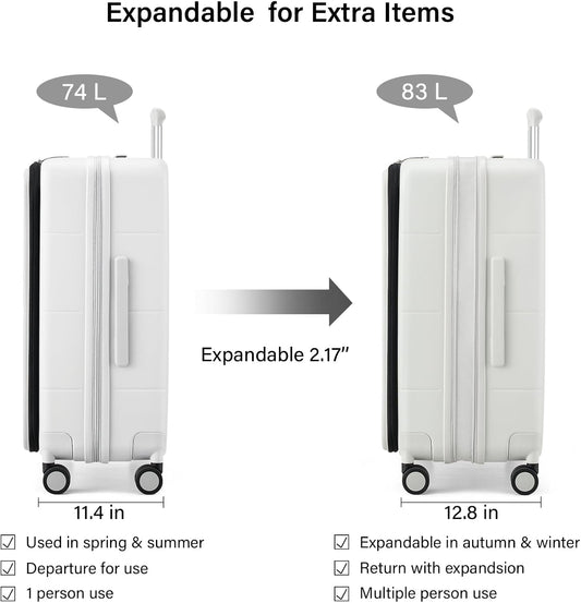 Hanke Hardside Expandable Checked Luggage, 24 Inch Top Opening Trunk Luggages with Spinner Wheels, All-PC Hard Shell Suitcase, Lightweight TSA Checked-Medium(Smoke White, 83L)