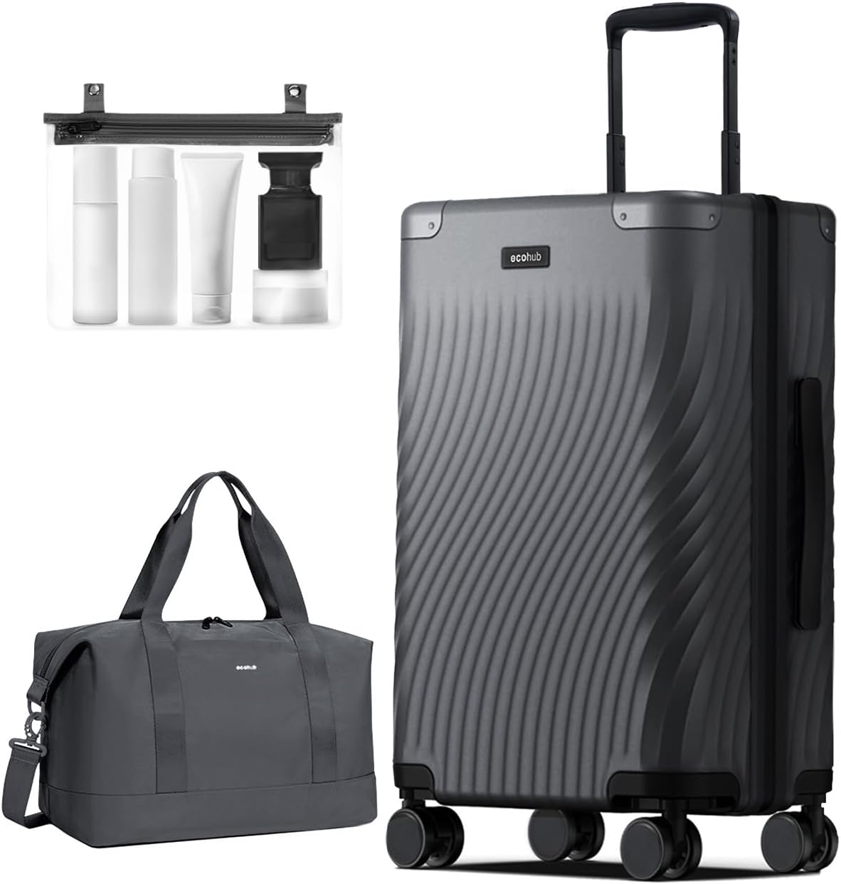 ECOHUB Hardside Expandable Carry On Luggage, Recycled PC 24" Rolling Luggage 26x16x11 Airline Approved with Spinner Wheels & TSA Lock, Lightweight Hardshell Travel Suitcase, 24inch Carry-on Grey