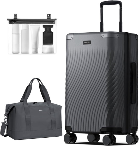 ECOHUB Hardside Expandable Carry On Luggage, Recycled PC 24" Rolling Luggage 26x16x11 Airline Approved with Spinner Wheels & TSA Lock, Lightweight Hardshell Travel Suitcase, 24inch Carry-on Grey