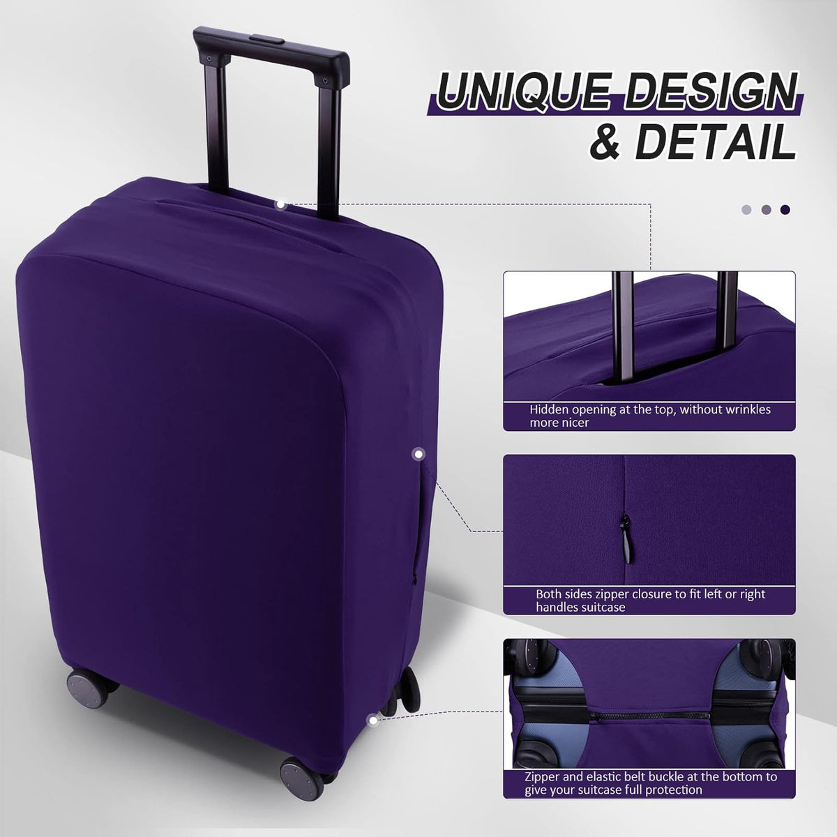 Travel Luggage Cover Suitcase Protector Scratch-Resistant Fit 19-31 Inch Suitcase, Not Included Suitcase (Purple, 2XL(30-31 inch))