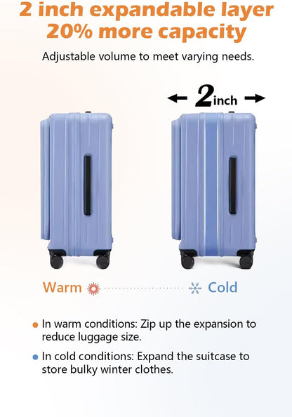 HotWay 19 Inch Expandable Carry On Luggage with Cup Holder, Hardside TSA Approved Luggage with Spinner Wheels, Top Opening Suitcase For Travel, Blue